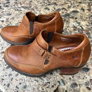 Born Handcrafted Footwear rich brown leather ankle booties, logo, Velcro, 7.5